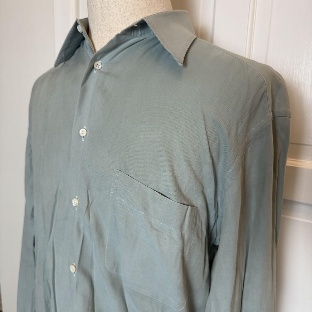 Ermenegildo Zegna Shirt Mens 16.5 42 Sage Green Dress Button Front Long Sleeve - Picture 3 of 8